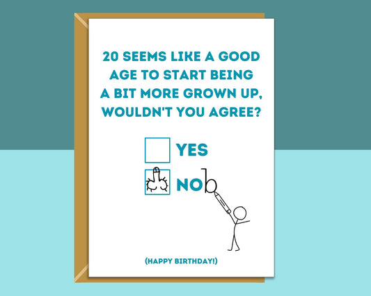 Funny 20th Birthday Card - For Him or For Her
